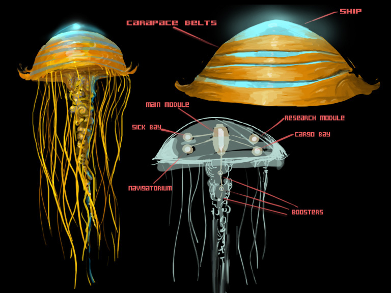 dejobaan space opera alien world Organic Design spaceship weird