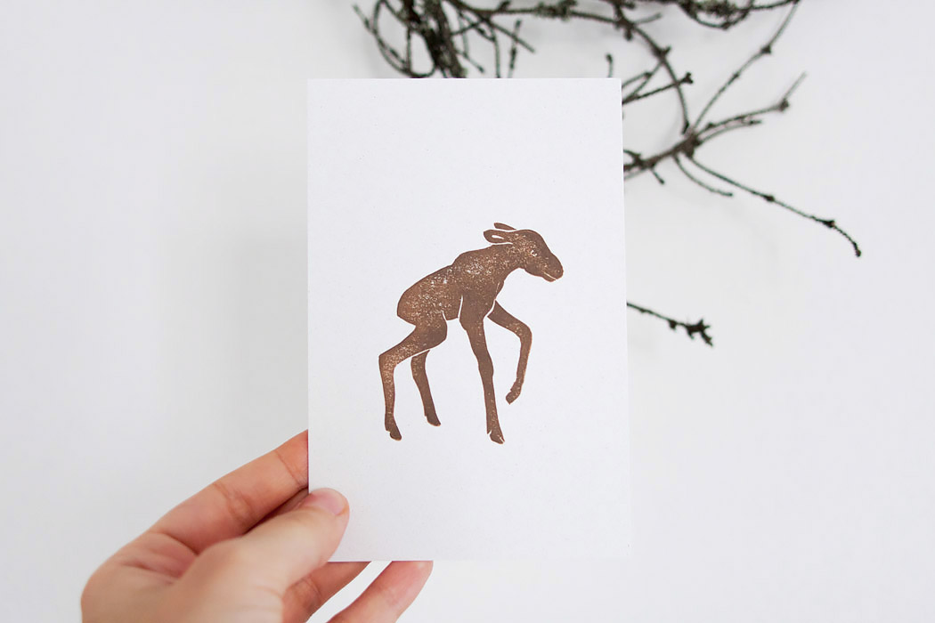 linocut linoleum printmaking stamps letter postcards hand print forest Nature