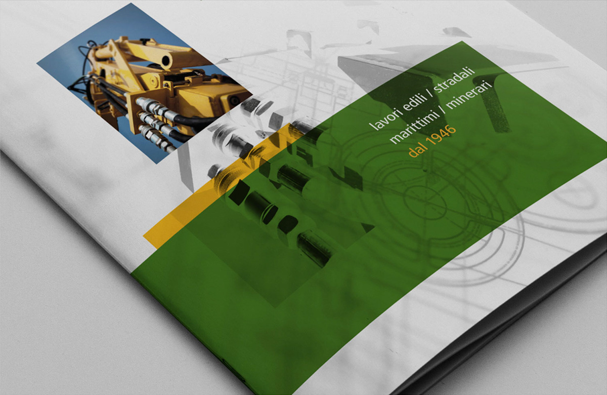 construction green yellow annual report machinary building grid Blueprint corporate sans-serif frutiger brochure