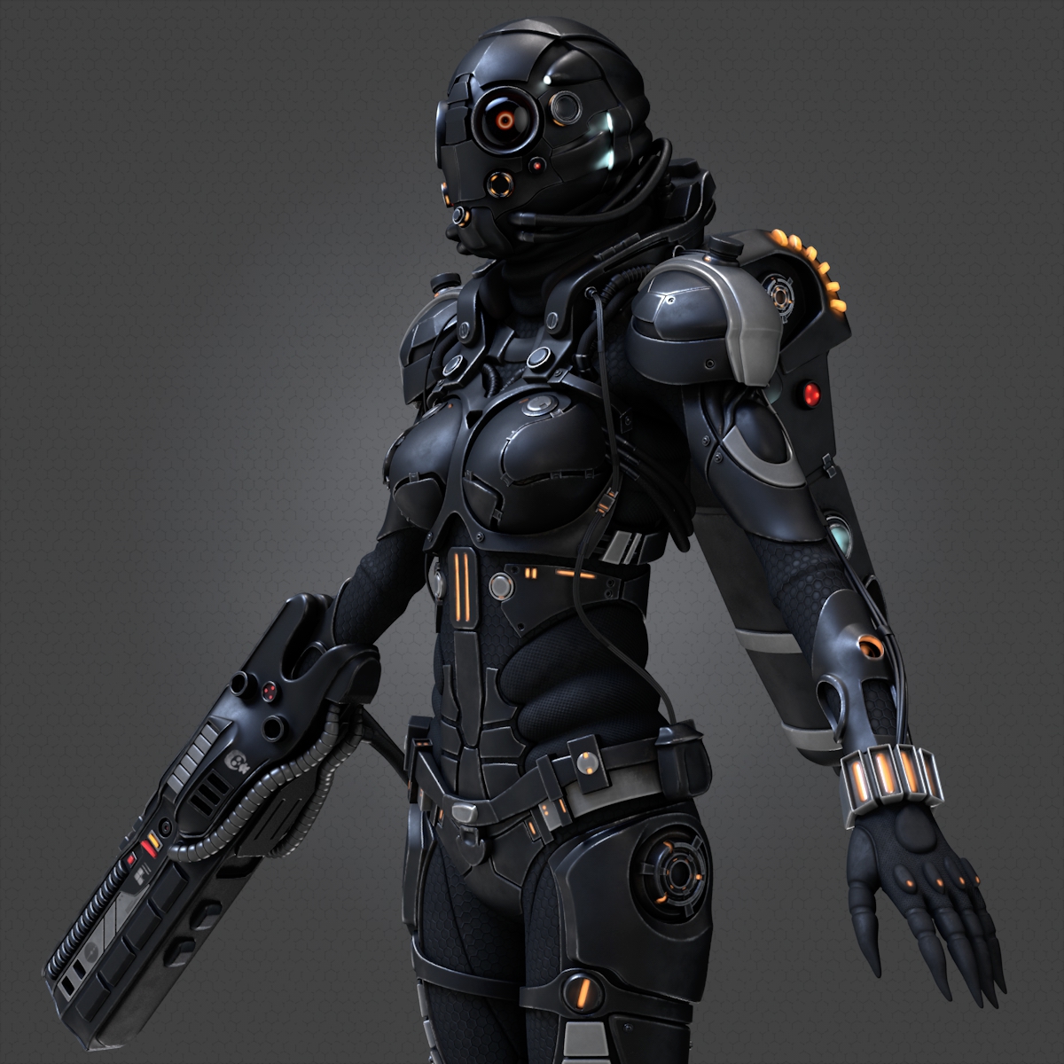 Cibo Blame cinema4d turntable 3d modeling texturing Uv mapping sci-fi girl Fly exoskeleton Weapon Iron Armor 3D Character