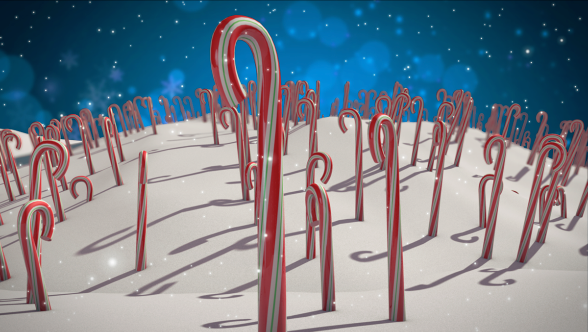 cinema 4d motion graphics Holiday open gold Candy Cane Forest