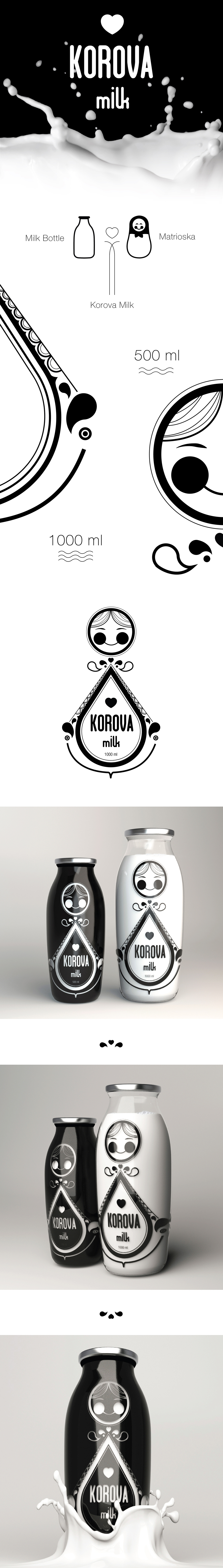 milk bottle product design matrioska Korova russian Pack package black