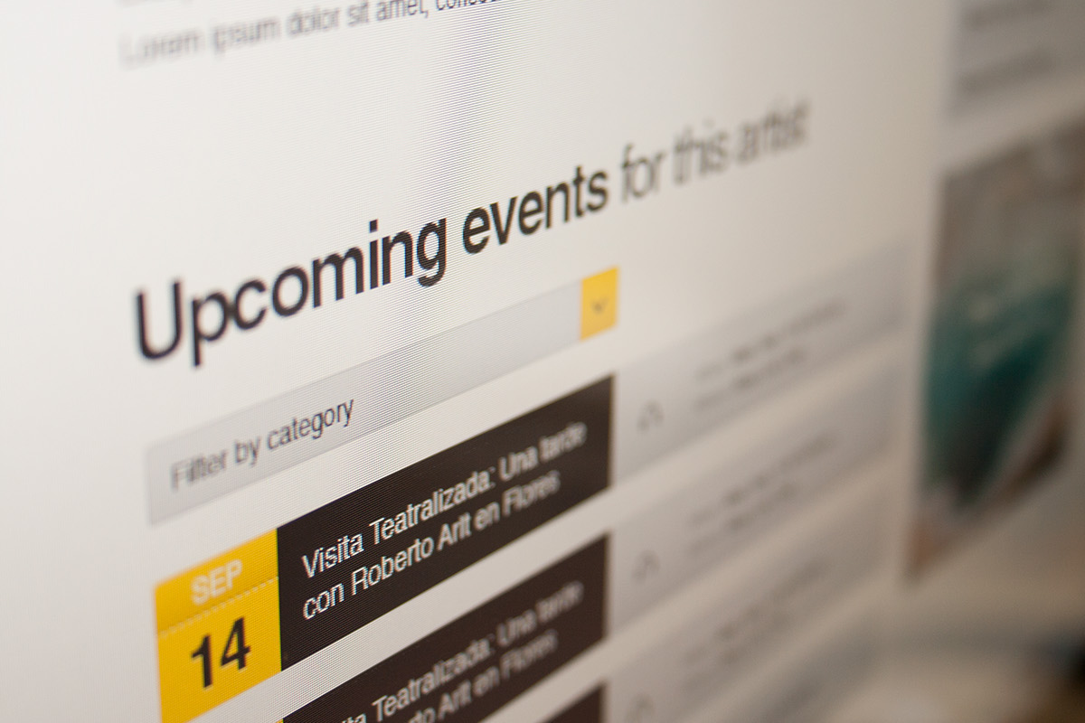 Event listing list Fluid grid yellow user interface user experience