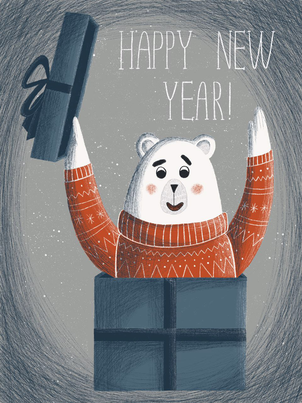 bear card Christmas congratulation Holiday ILLUSTRATION  illustrations new year postal postcard