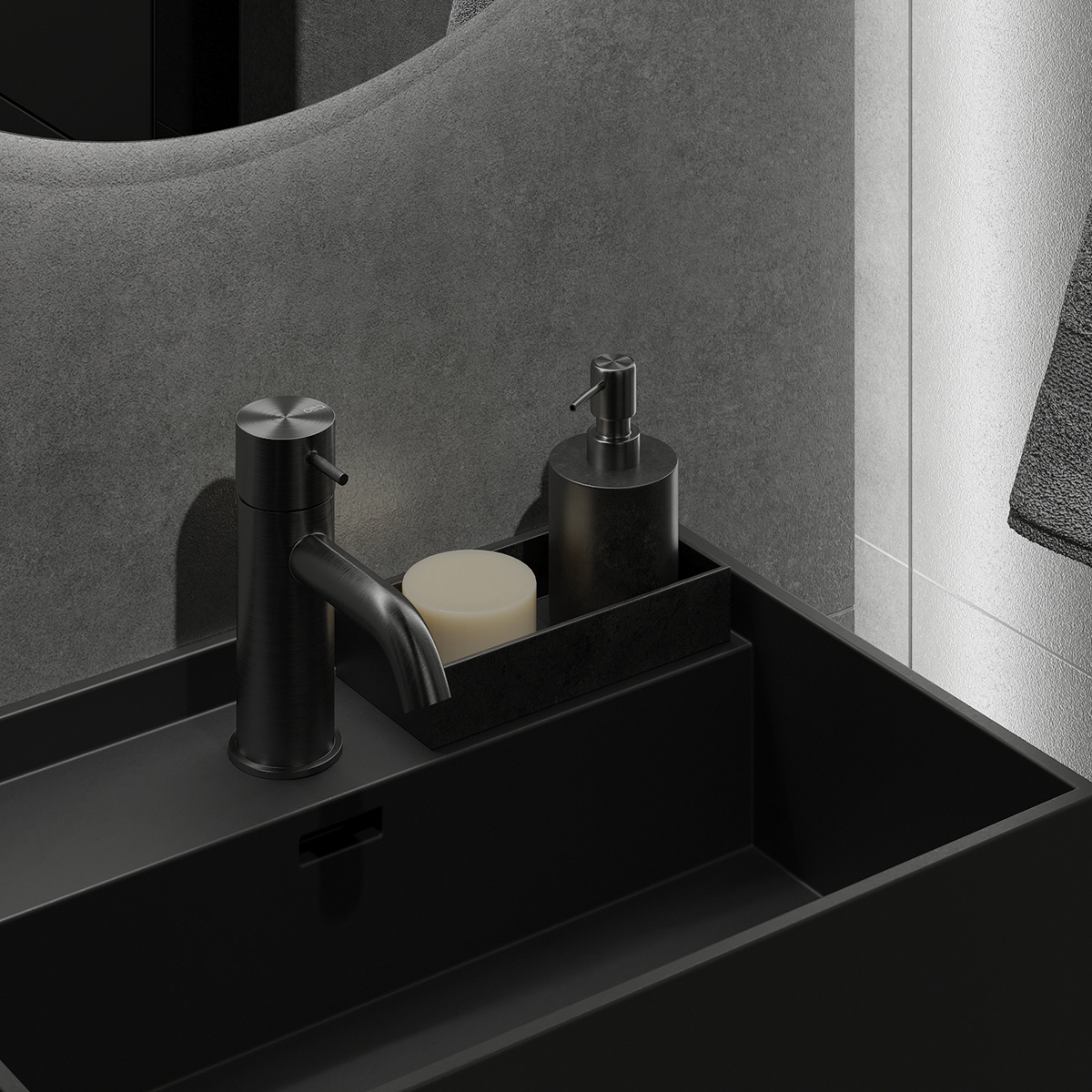 animation  bathroom bathroom design black bathroom black design concrete gray interior design  light design
