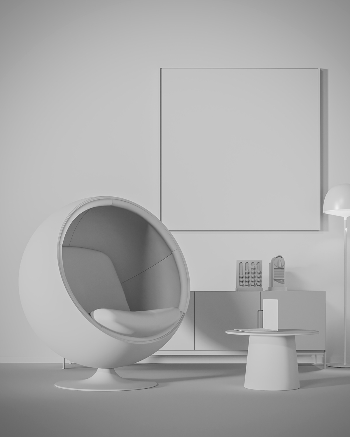 3ds max ball chair concrete corona renderer decoration eero aarnio furniture photoshop wood Françoise Nielly