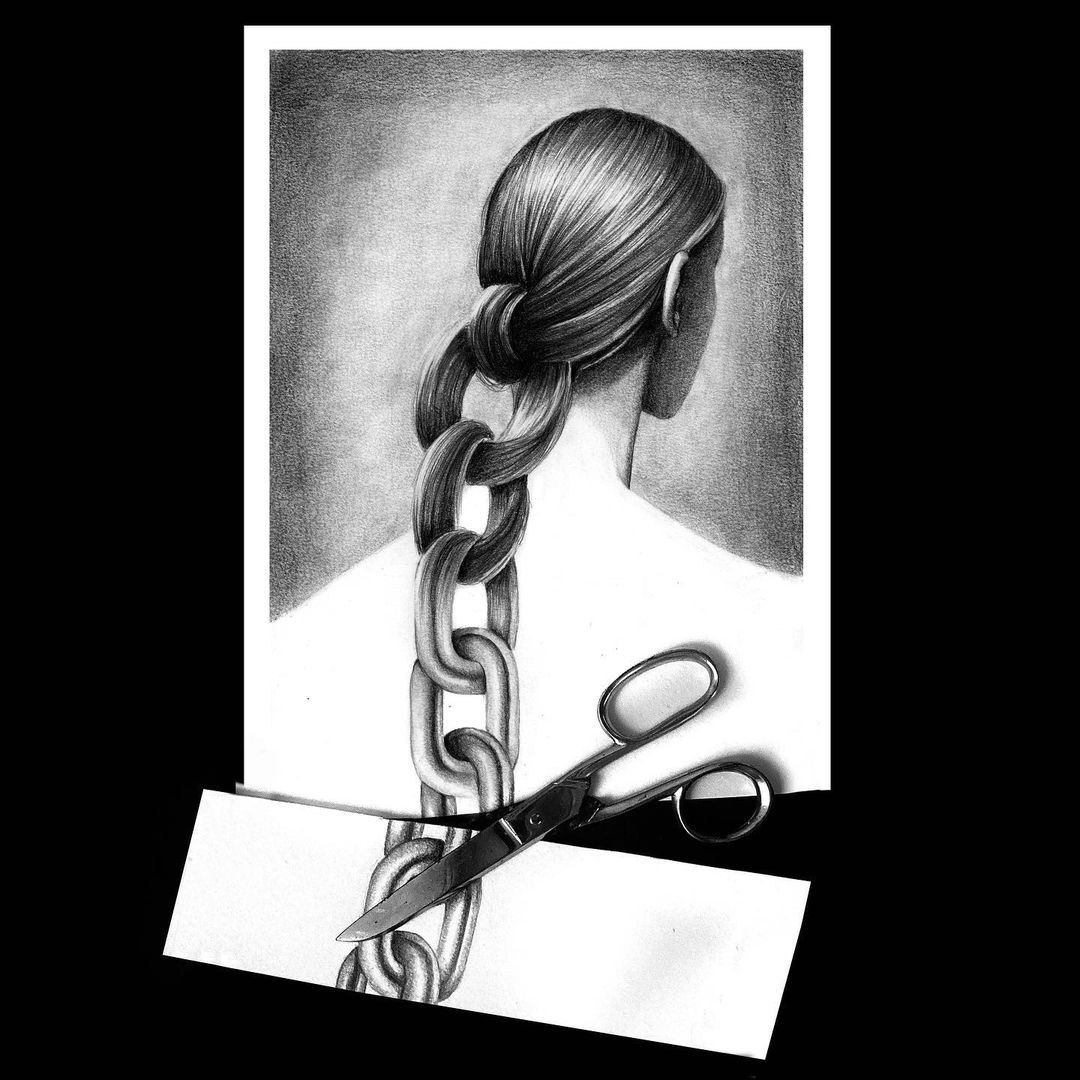 Drawing  protest Iran hair haircut slavery ILLUSTRATION  press newspaper injustice