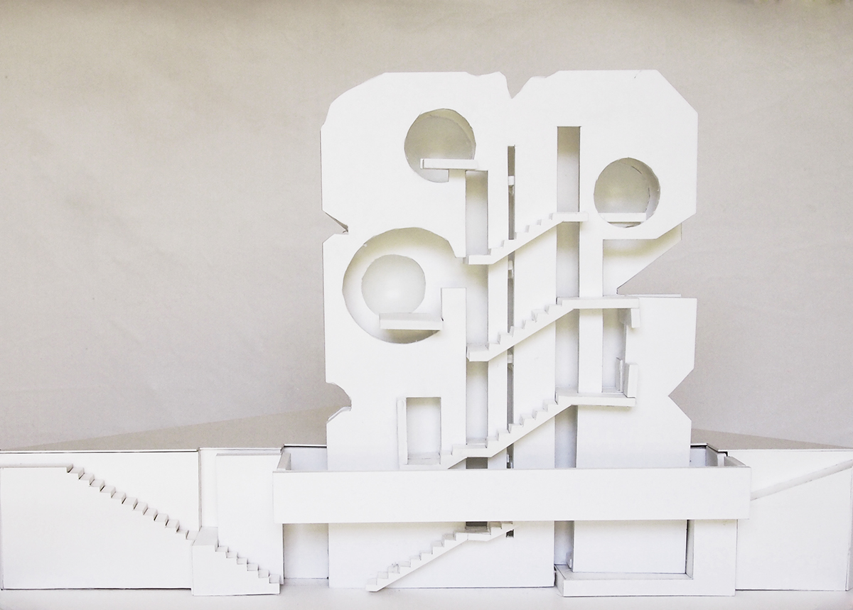 Monochromatic White Modelmaking maquette 3D b&w raimund abraham building