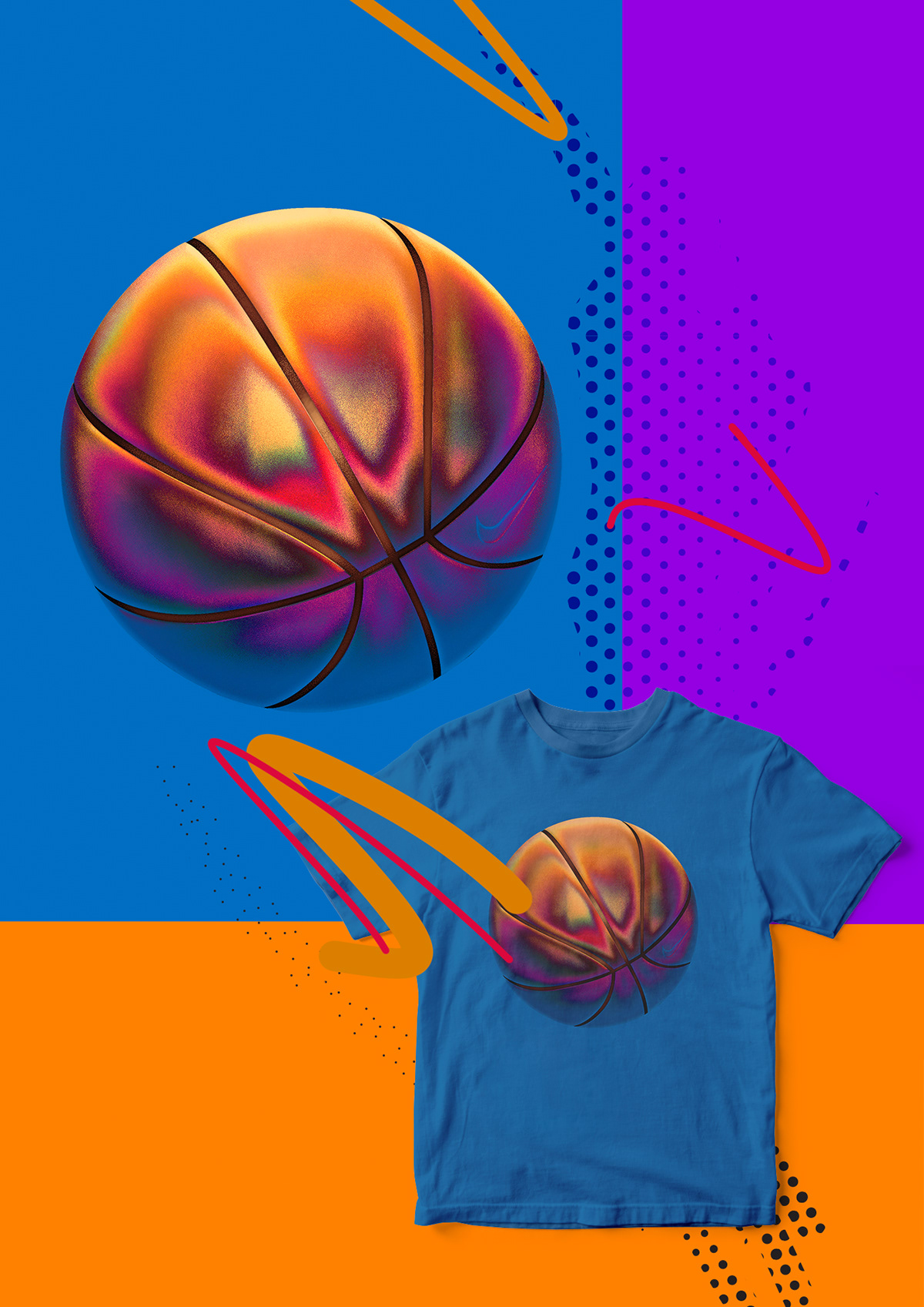 3D basketball iridescent metal Nike poster sport tshirt