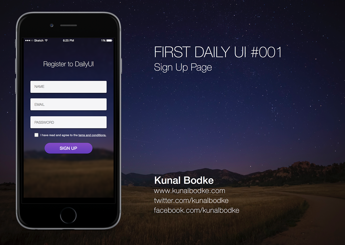 DailyUI iPhone6s signup login register landing page calculator UI user interface user experience