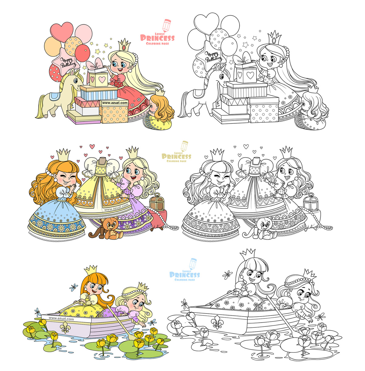 coloring Education Entertainment girl ILLUSTRATION  line art page Princess unicorn vector