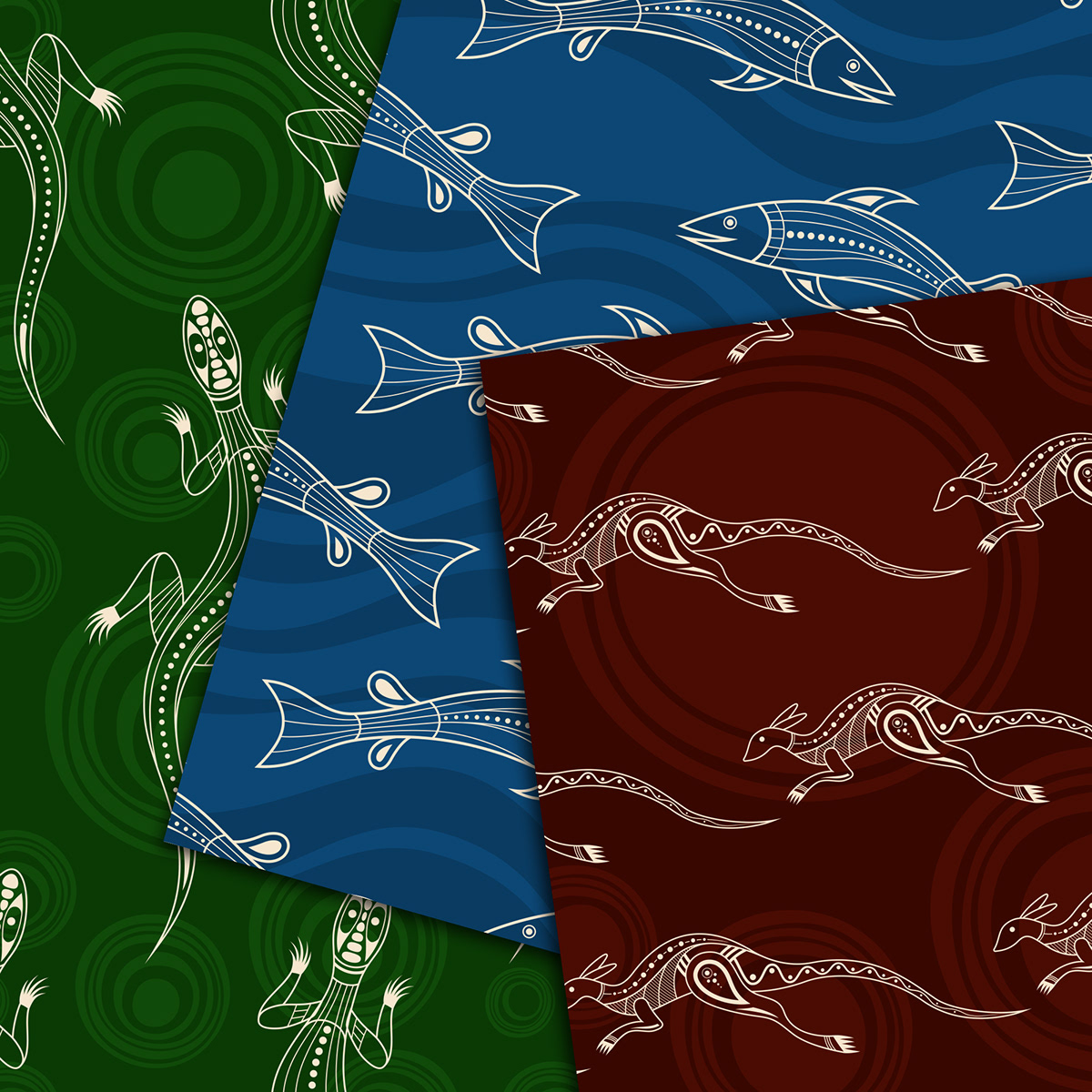 seamless pattern background Australia animal decorative vector fish aboriginal Style