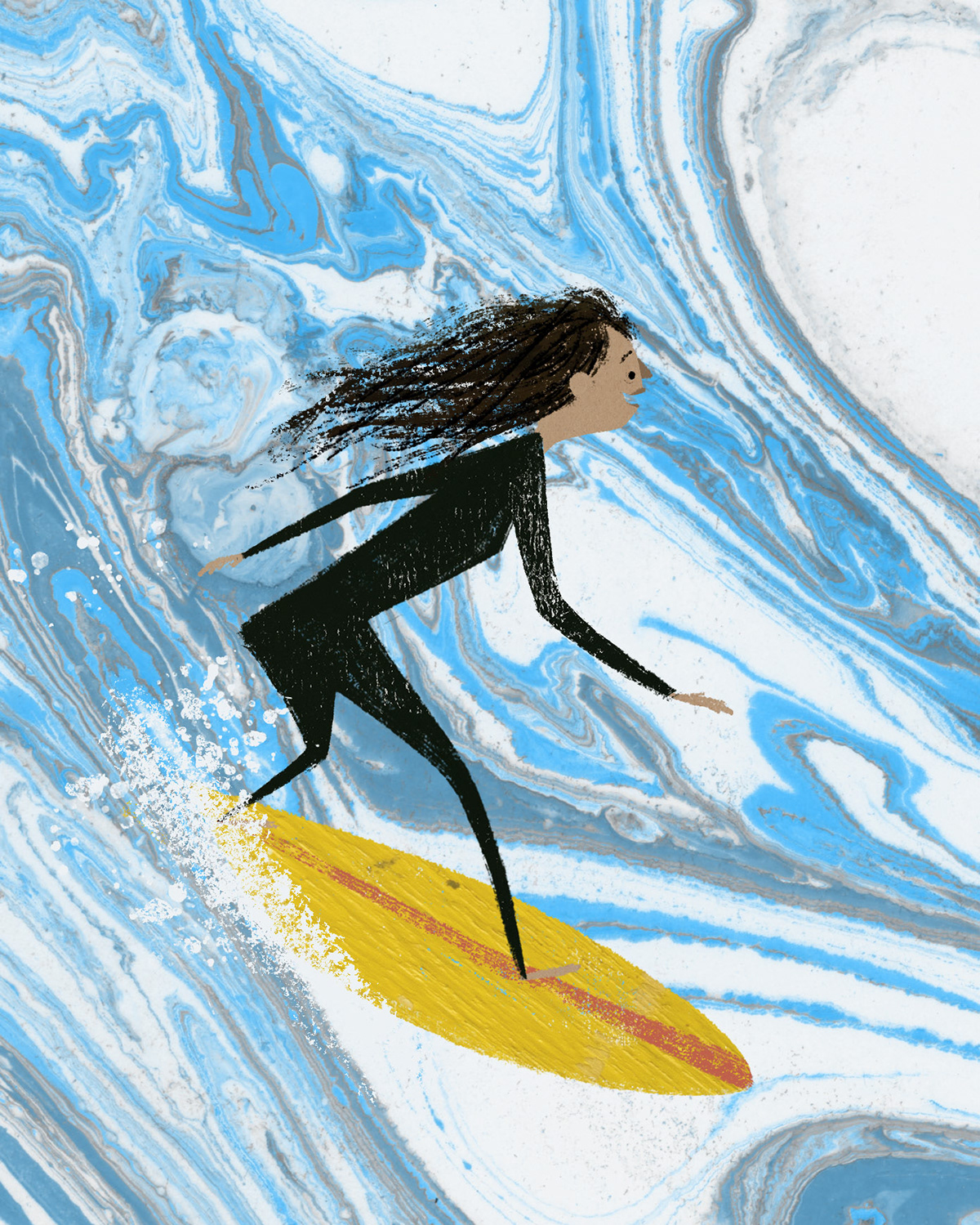 children's book collage Drawing  ILLUSTRATION  kidlitart Picture book surfer surfing texture wave