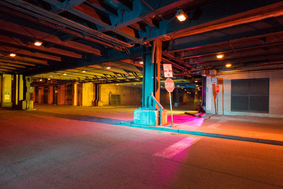 Lower Wacker chicago strobe color gel city undergroud unnatural psychedelic chromophobia lighting
