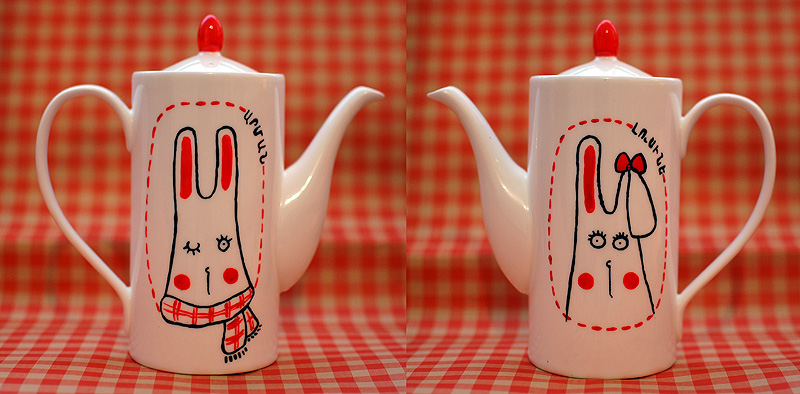 Teapots teapot porcelain hand painted pottery handmade cups tea Cat squirrel bird