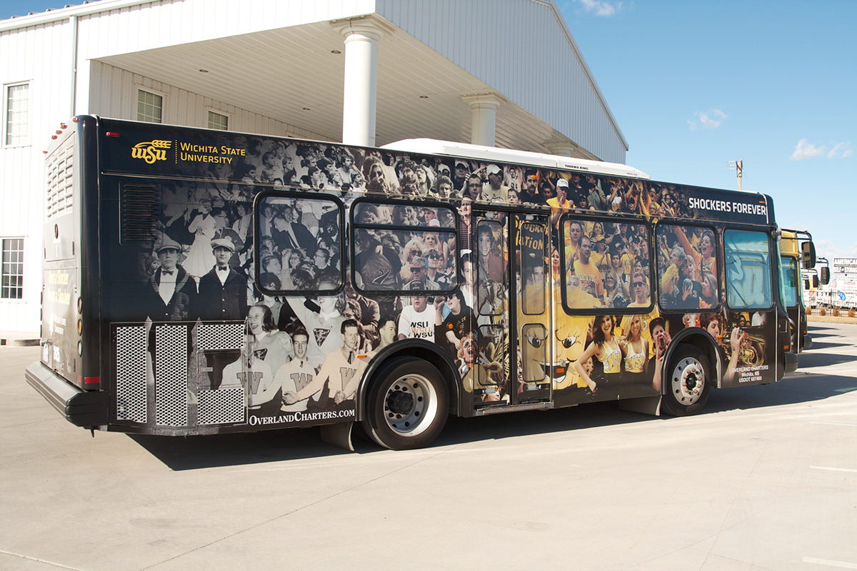 Wichita State University Bus Wrap historical timeline school pride Shockers alumni