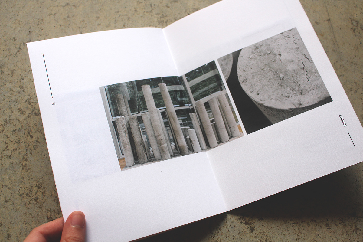 Exhibition  Spatial Design Space  modular cement concrete pillars documentation Process Book photo book
