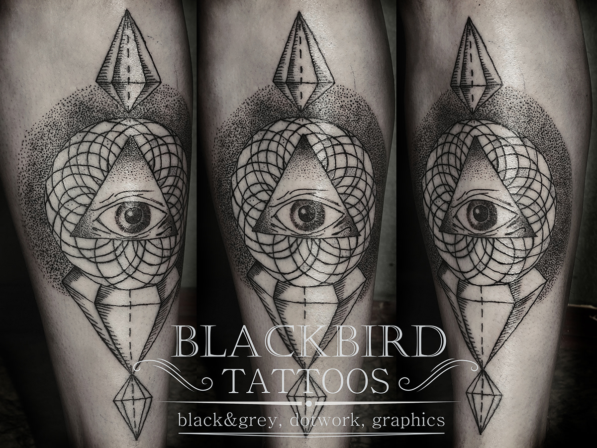 tattoo tattoos black&grey linework dotwork graphic graphics eye triangle ornament