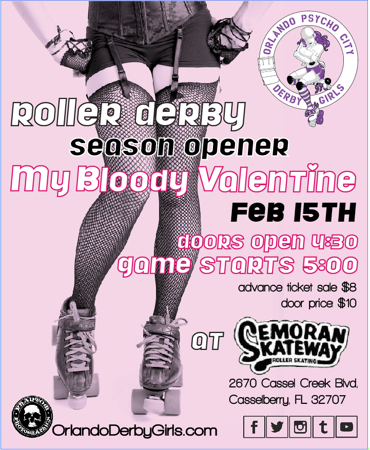 Roller Derby strong athletic women orlando florida fishnet skates valentine game days roller skates Orlando Derby Girls Psycho City poster