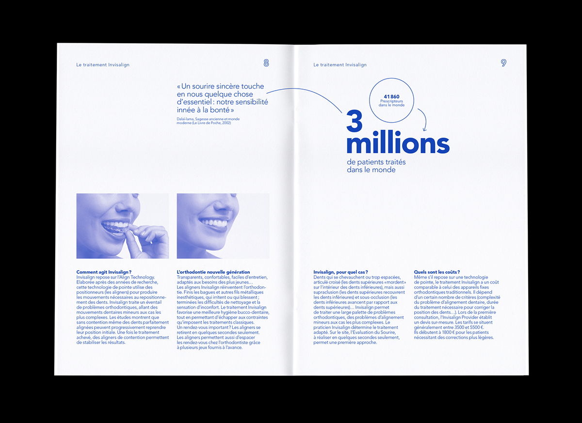 brochure dossier de presse Booklet prospectus livret mise en page livre pantone contemporain Invisalign Orthodontie invisible transparence sérigraphie rhodoid