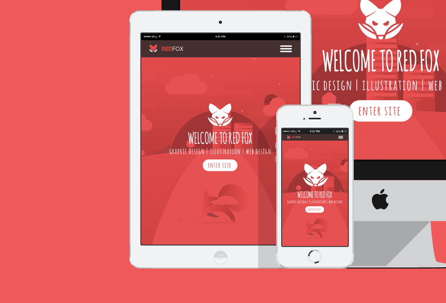 red FOX brand Business Cards Website design logo stationary UI Web type Responsive