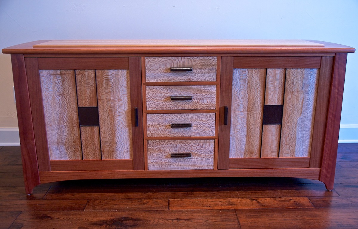 sideboard audio cabinet credenza handmade furniture woodwork mahogany sycamore