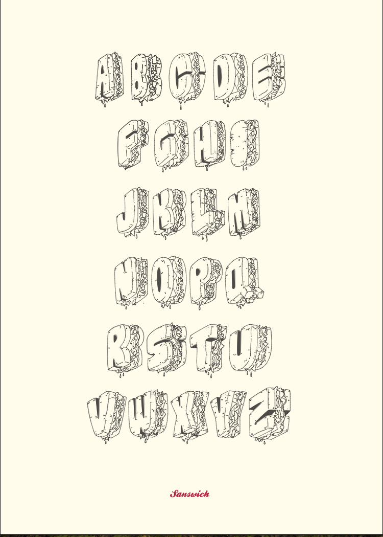 decorative sandwich silly Food  type tasty coceptual HAND LETTERING Typeface