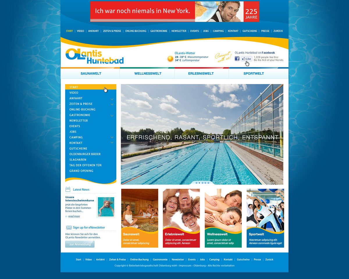 Web design graphic Website webpage recreation sport aqua swimming Pool water Park Sauna Wellness fitness