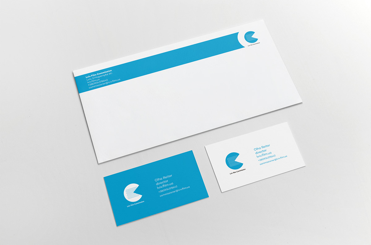 bisinesse card logo blue dots Cinema brand design identity letterhead minimal