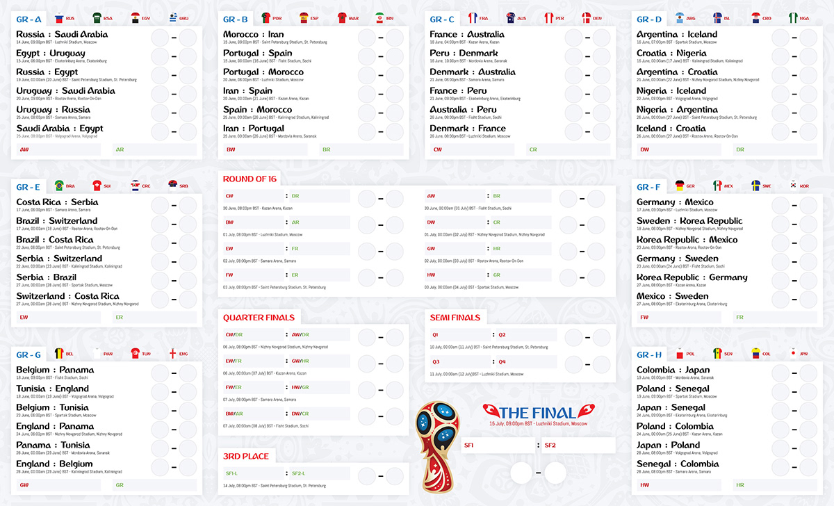 Fifa World Cup Russia Wall Chart