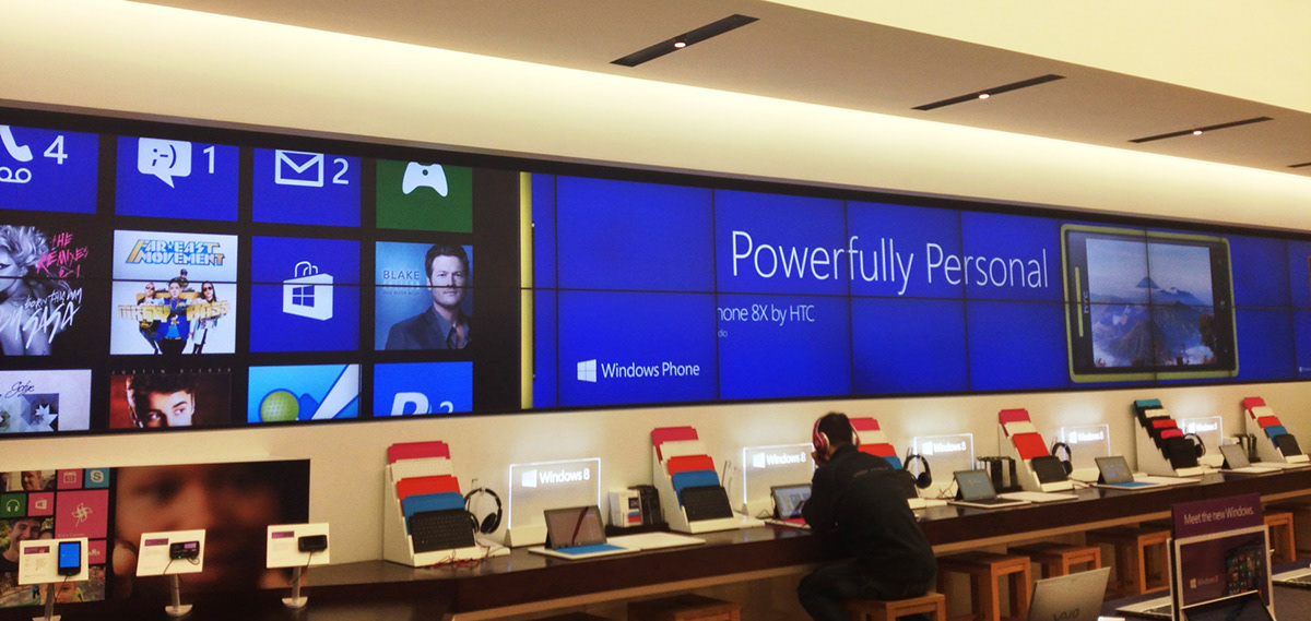 windows phone Microsoft Microsoft Store Video wall Retail design graphics