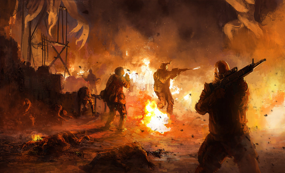 Ni'Razeem Shadows The Opree Legacy Battle Scene  elite forces soldiers commando fire burning village
