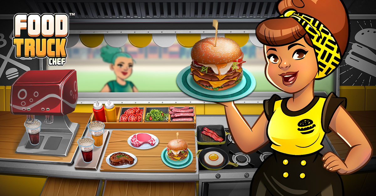 videogame chef Food truck marketing   cartoon burger