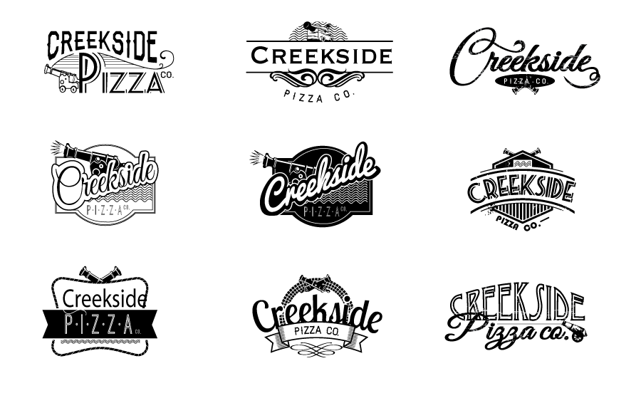 restaurant Pizza creekside water charleston logo vintage