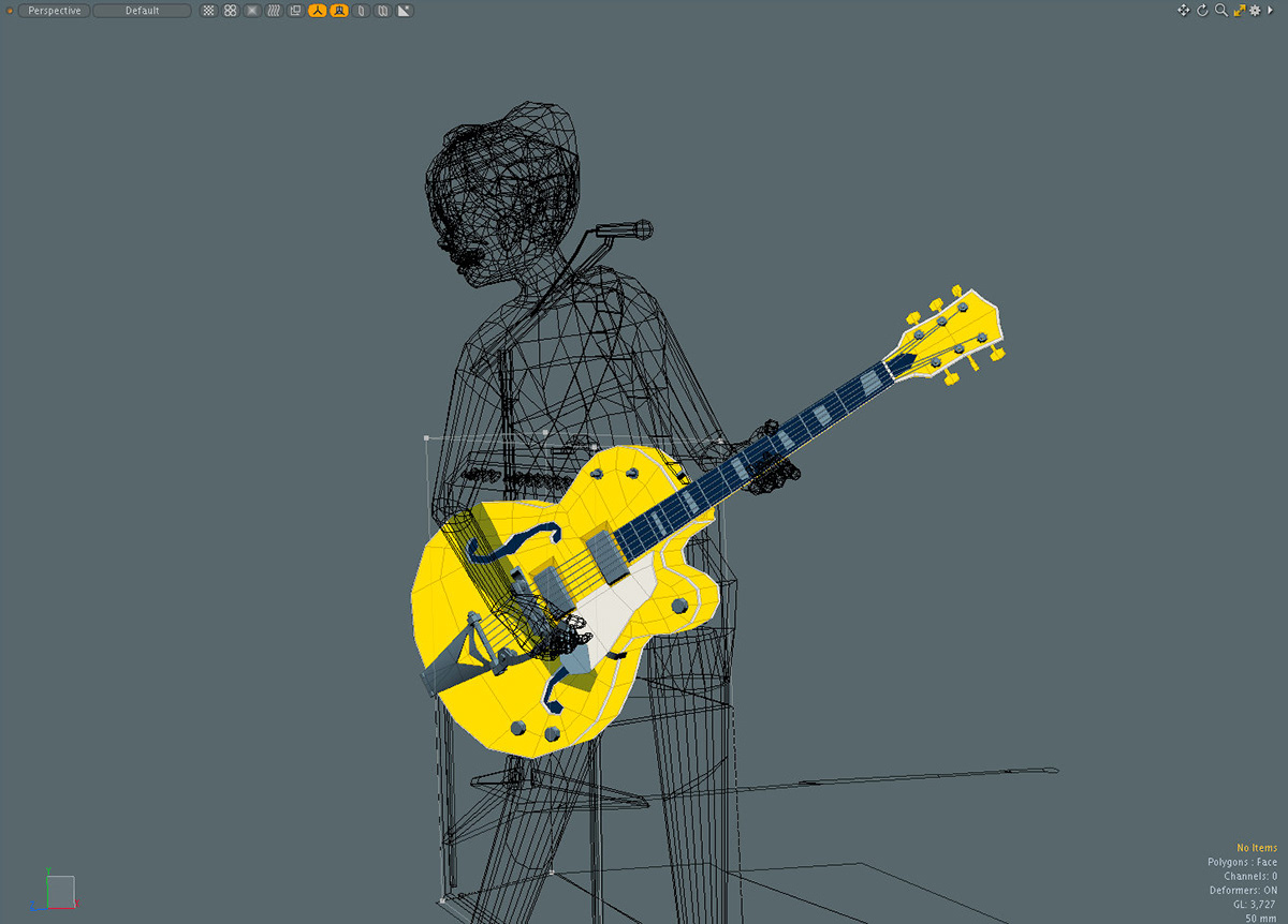 acoustic Gretsch guitar indie music Retro rock 3D lowpolygon modo