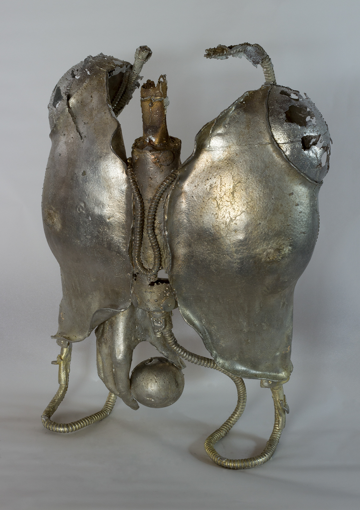 sculpture tin hand motorcycle metallic Transformation sphere fine art woman mold