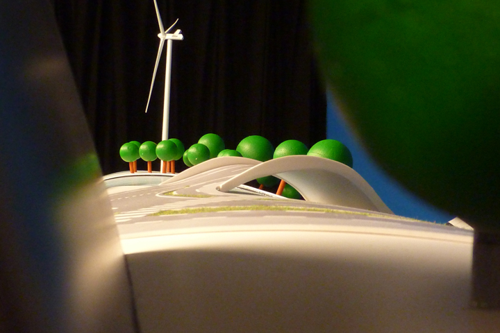green business cilinder Wind Turbine city car bridge buildings paper cardboard motion