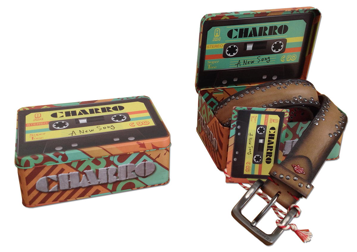 charro cinture belt tin box wood metal hangtag scatola METALLO legno