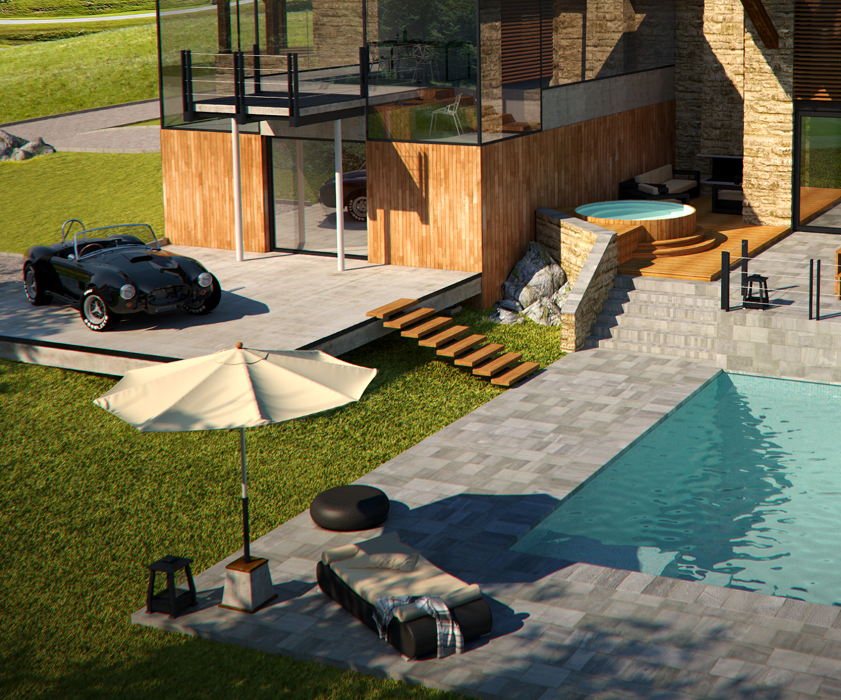 3D 3d architecture indoor Outdoor Villa Pool modern mountain house