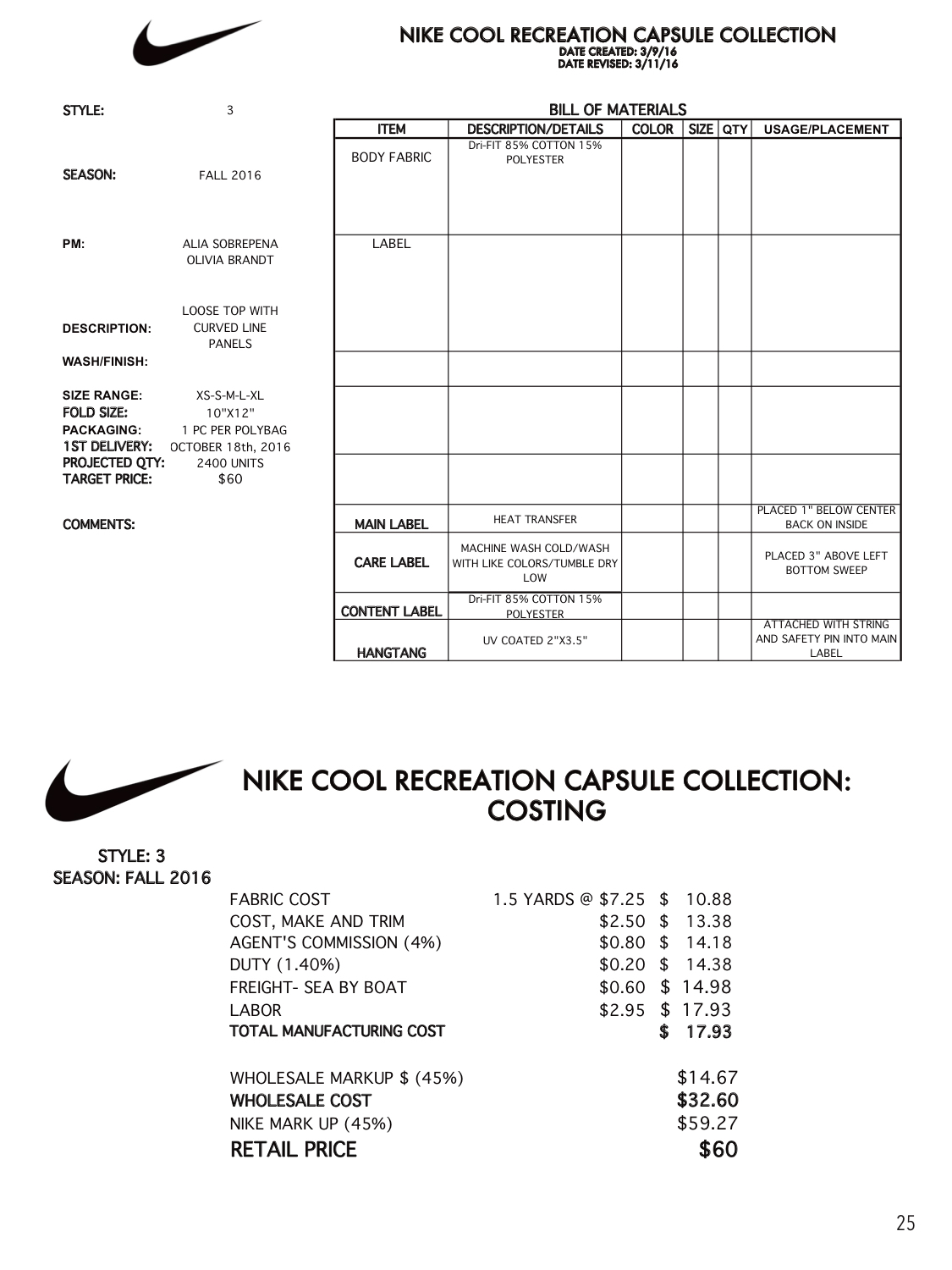 fashion marketing fashion design product development capsule collection athleticwear Nike