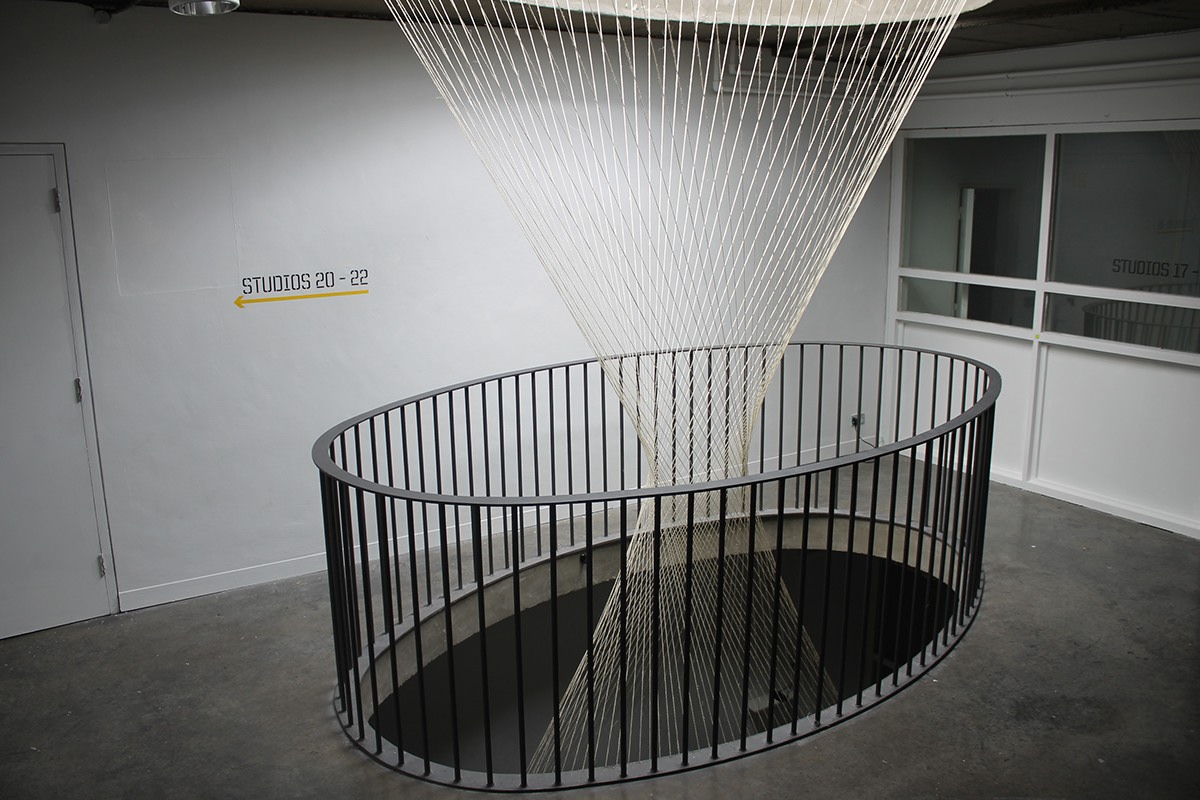 Site-specific Sisal TWINE sculpture installation dublin culture night hyperboloid gallery atrium