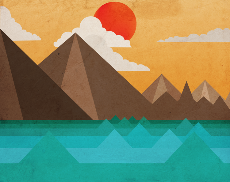 Landscape Nature geometric mountains hot airballoons vector grunge