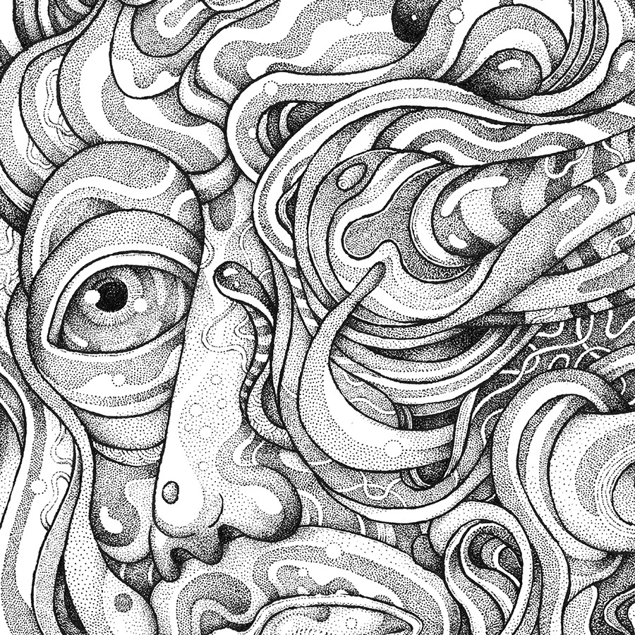 fantasy surreal face mask Drawing  brush brushpen MicronPen unipin dotwork