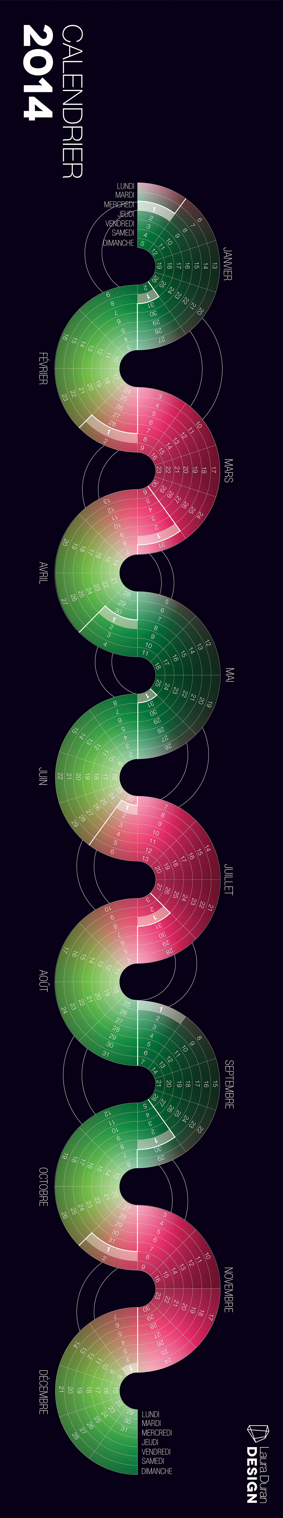 calendar 2014 Calendar Visual Calendar circular Circular grid spectrum free downloadable