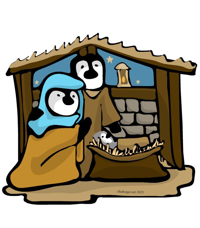 nativity Joseph Christmas religious Christian babyjesus Mary penguins