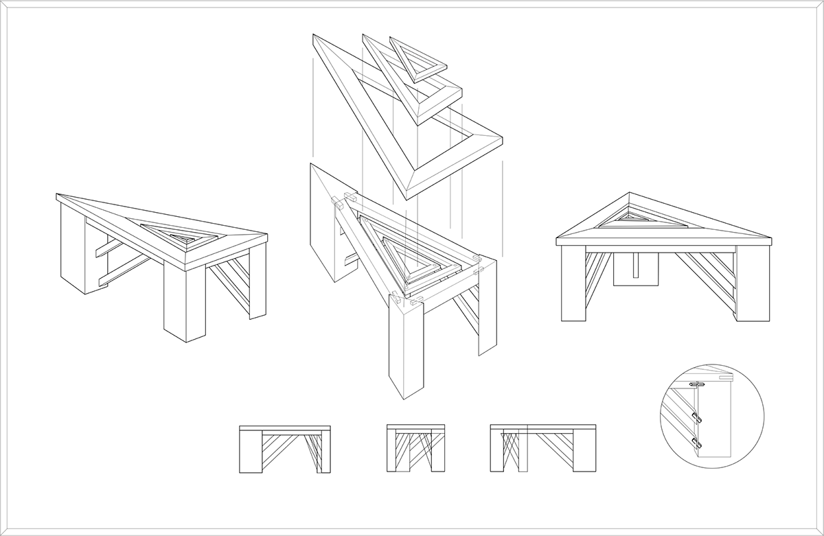 triangle table walnut furniture geometric
