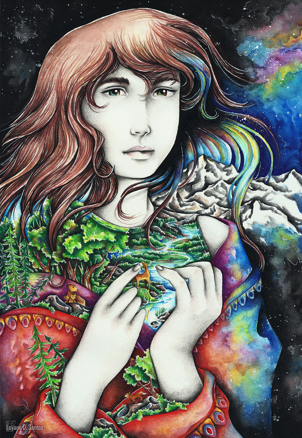 TRADITIONAL ART Digital Art  surreal fantasy creature girl woman colorful Nature concept art
