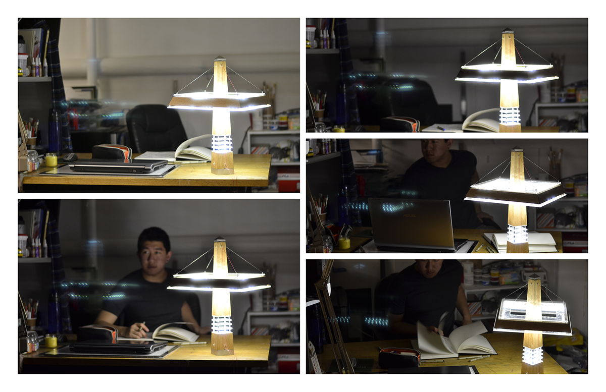 temple desk Lamp lighting design Project industrial acrylic wood light aluminum metal product furniture process