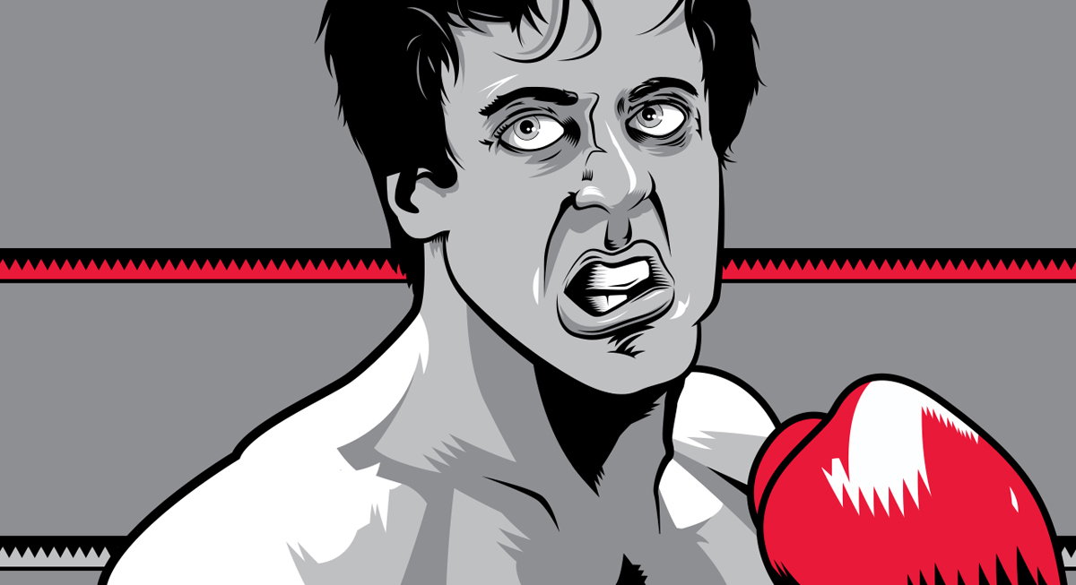 Rocky Boxing vector color 1980's survivor eye tiger gloves sports ring Character lines Boxing Illustrator