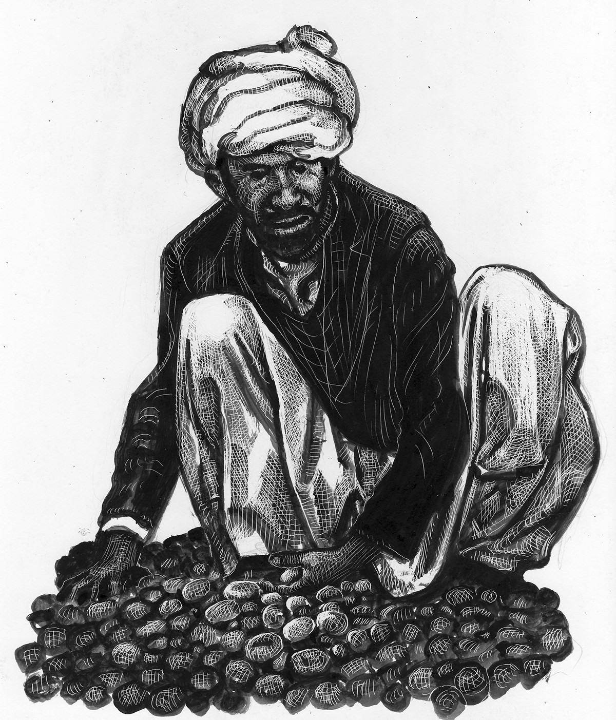 afghanastan  scratchboard  drawings  book illustrations  characters   black and White